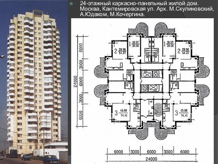 24-этажный каркасно-панельный жилой дом. Москва, Кантемировская ул. Арх. М.Скулиновский, А.Юдаком, М.Кочергина.