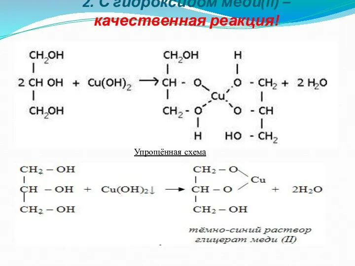 2. С гидроксидом меди(II) – качественная реакция! Упрощённая схема