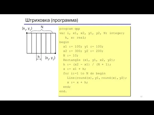 Штриховка (программа) (x1, y1) (x2, y2) h program qq; var