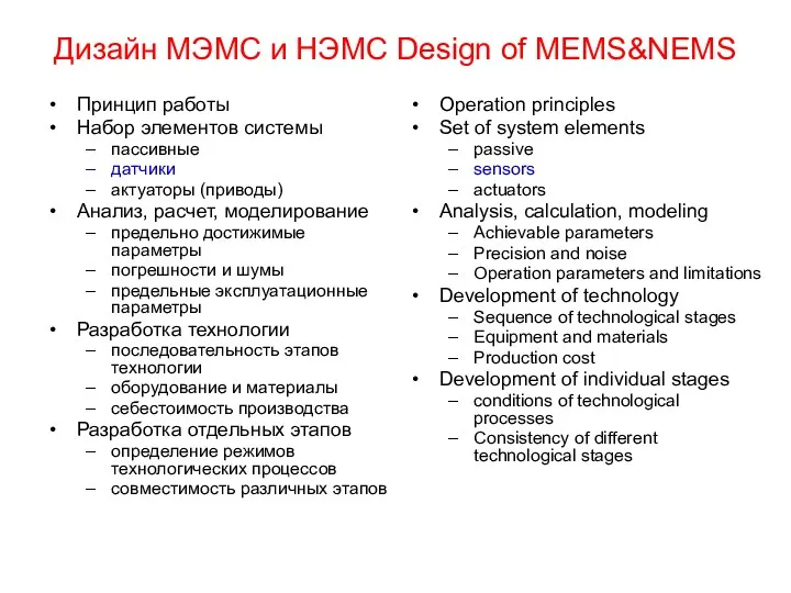 Дизайн МЭМС и НЭМС Design of MEMS&NEMS Принцип работы Набор