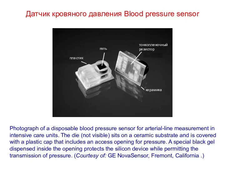 Photograph of a disposable blood pressure sensor for arterial-line measurement