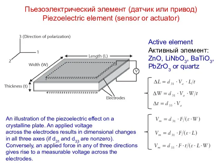Пьезоэлектрический элемент (датчик или привод) Piezoelectric element (sensor or actuator)