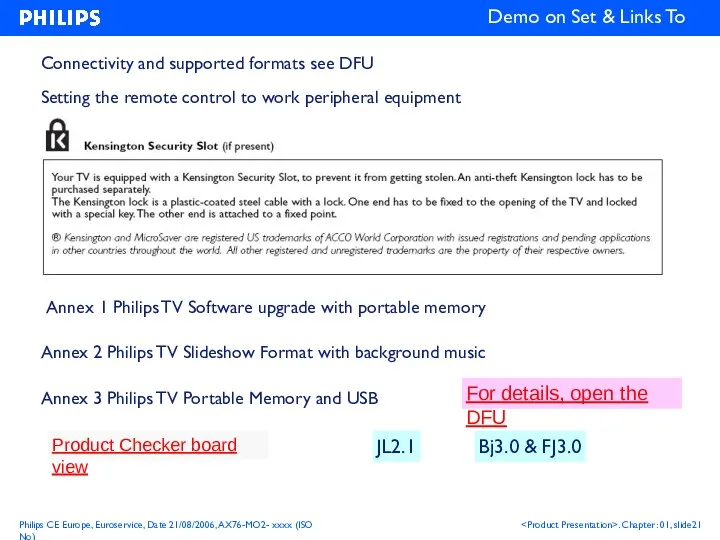 Demo on Set & Links To Annex 1 Philips TV Software upgrade with