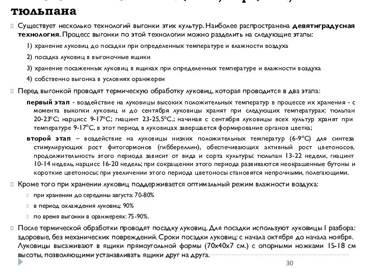 Технология выгонки гиацинта, нарцисса, тюльпана Существует несколько технологий выгонки этих