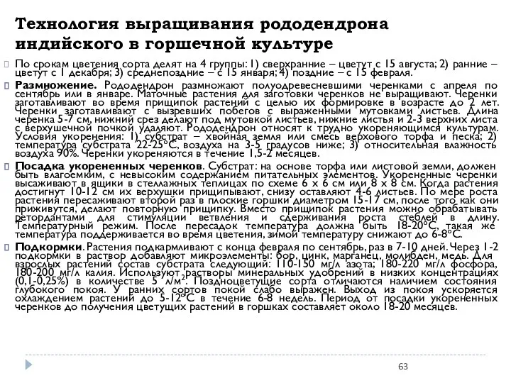 Технология выращивания рододендрона индийского в горшечной культуре По срокам цветения