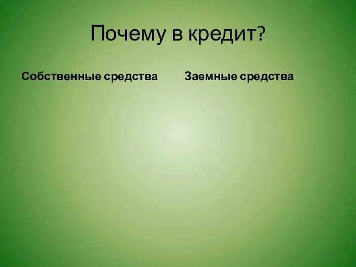 Почему в кредит? Собственные средства Заемные средства