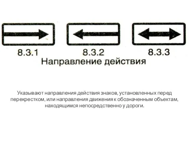 Указывают направления действия знаков, установленных перед перекрестком, или направления движения