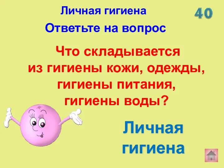 Что складывается из гигиены кожи, одежды, гигиены питания, гигиены воды? Личная гигиена