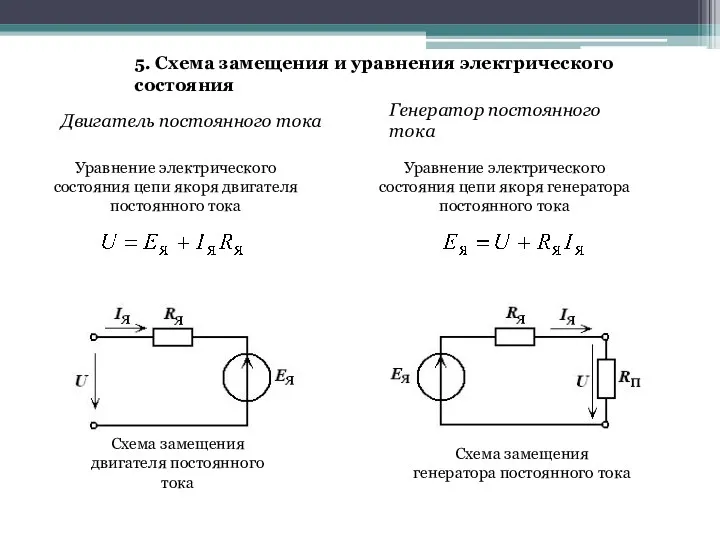 5. Схема замещения и уравнения электрического состояния Двигатель постоянного тока