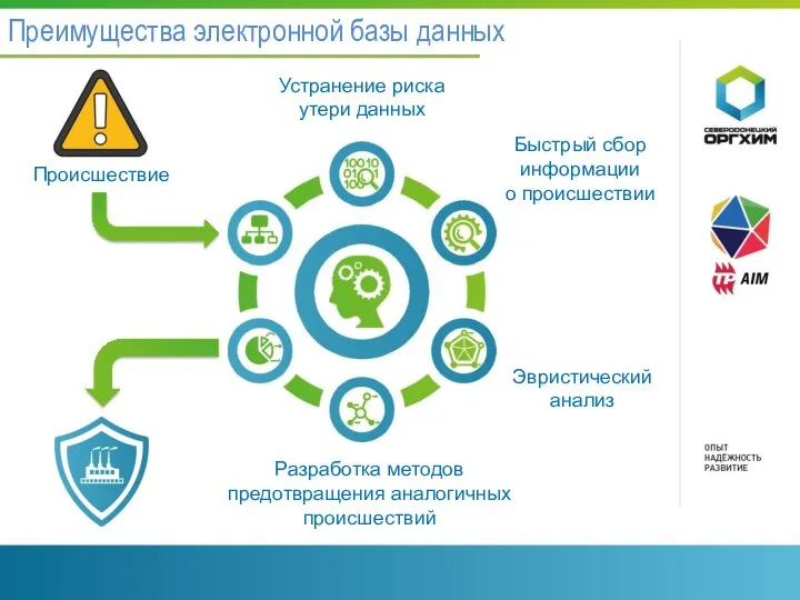 Преимущества электронной базы данных Происшествие Устранение риска утери данных Разработка