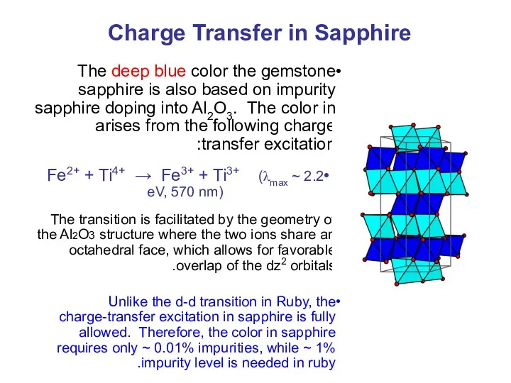 Charge Transfer in Sapphire The deep blue color the gemstone
