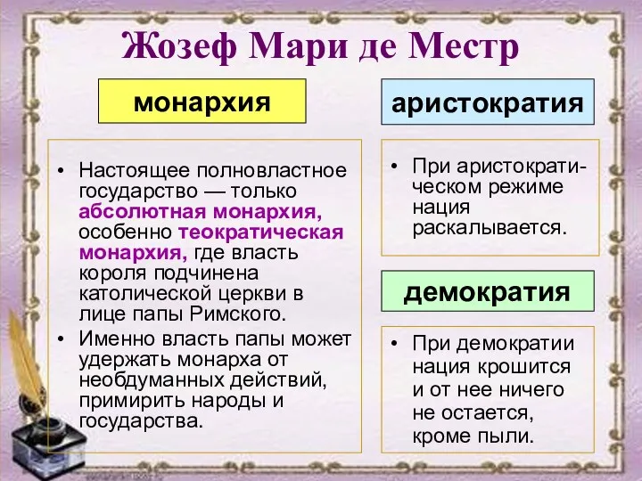 Жозеф Мари де Местр Настоящее полновластное государство — только абсолютная