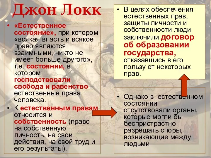 Джон Локк «Естественное состояние», при котором «всякая власть и всякое