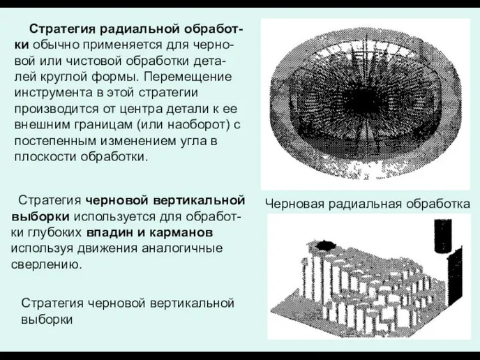 Стратегия радиальной обработ-ки обычно применяется для черно-вой или чистовой обработки