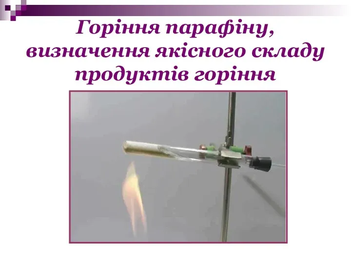 Горіння парафіну, визначення якісного складу продуктів горіння