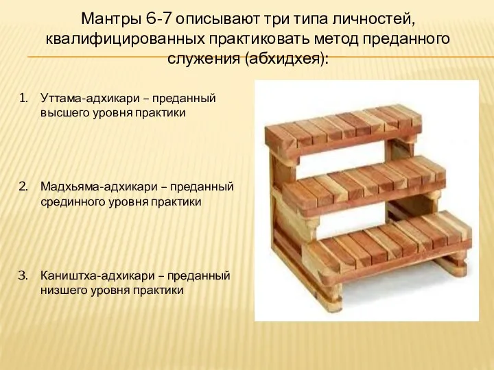 Мантры 6-7 описывают три типа личностей, квалифицированных практиковать метод преданного