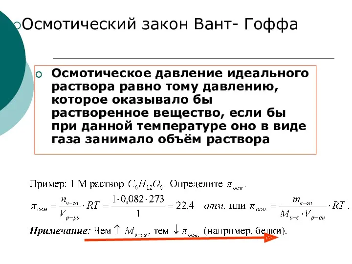 Осмотическое давление идеального раствора равно тому давлению, которое оказывало бы