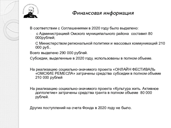 Финансовая информация В соответствии с Соглашениями в 2020 году было