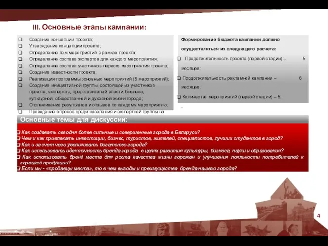 III. Основные этапы кампании: Создание концепции проекта; Утверждение концепции проекта;