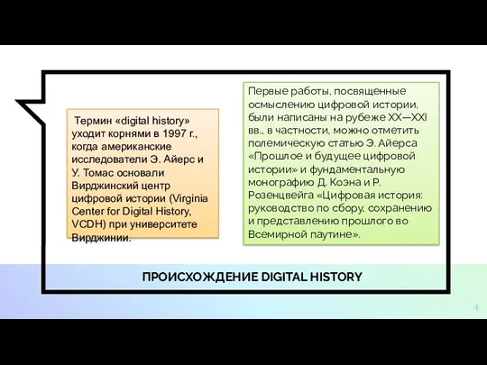 ПРОИСХОЖДЕНИЕ DIGITAL HISTORY Термин «digital history» уходит корнями в 1997
