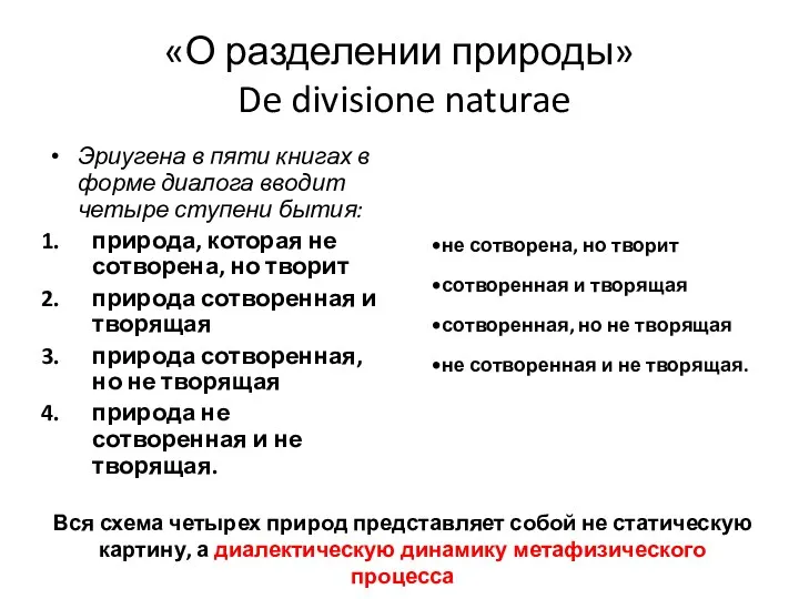 «О разделении природы» De divisione naturae Эриугена в пяти книгах