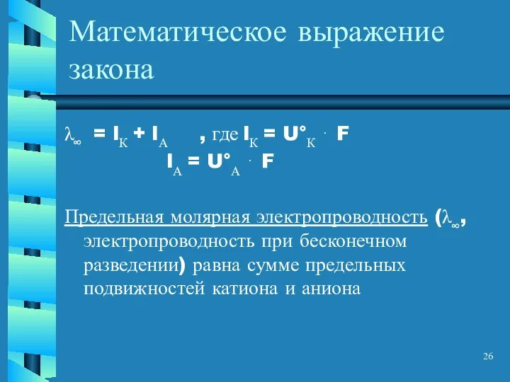 Математическое выражение закона λ∞ = lК + lА , где