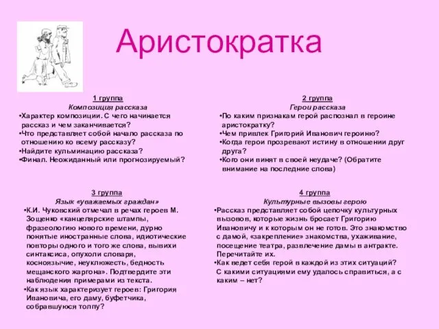 Аристократка 1 группа Композиция рассказа Характер композиции. С чего начинается