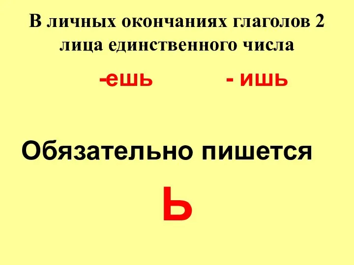 В личных окончаниях глаголов 2 лица единственного числа -ешь - ишь Обязательно пишется Ь