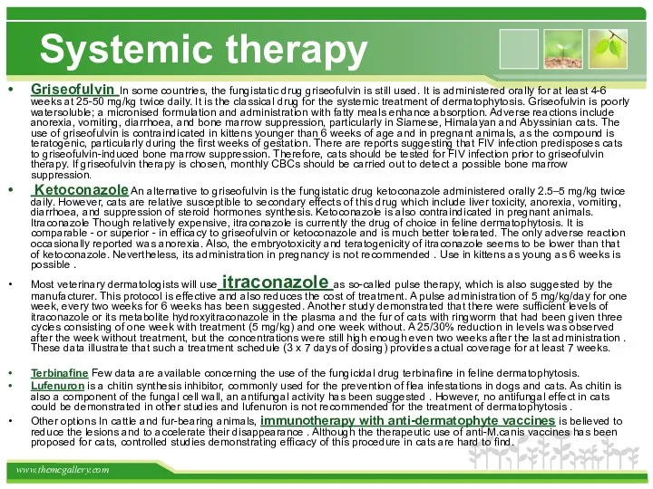 Systemic therapy Griseofulvin In some countries, the fungistatic drug griseofulvin is still used.