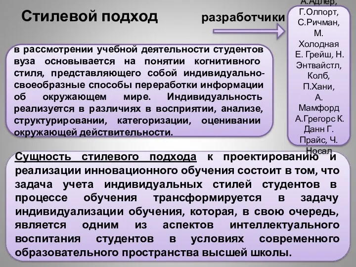 Стилевой подход разработчики в рассмотрении учебной деятельности студентов вуза основывается на понятии когнитивного