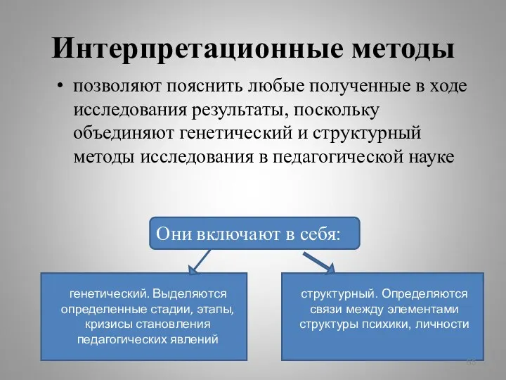 структурный. Определяются связи между элементами структуры психики, личности Они включают в себя: генетический.