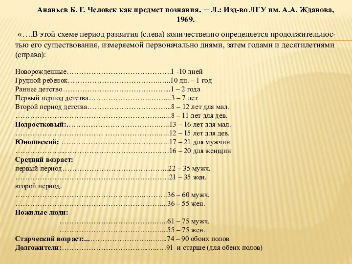 Ананьев Б. Г. Человек как предмет познания. – Л.: Изд-во