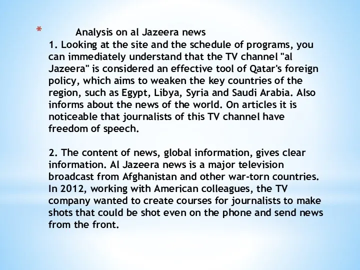 Analysis on al Jazeera news 1. Looking at the site