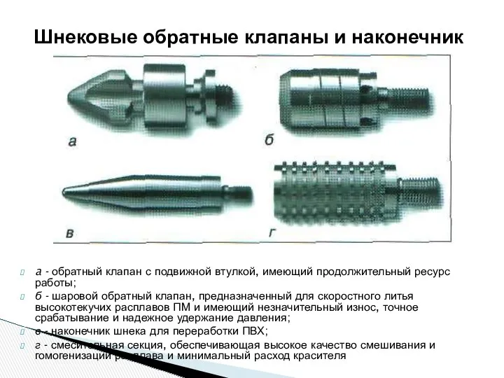 Шнековые обратные клапаны и наконечник a - обратный клапан с