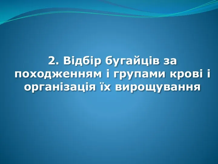 2. Відбір бугайців за походженням і групами крові і організація їх вирощування