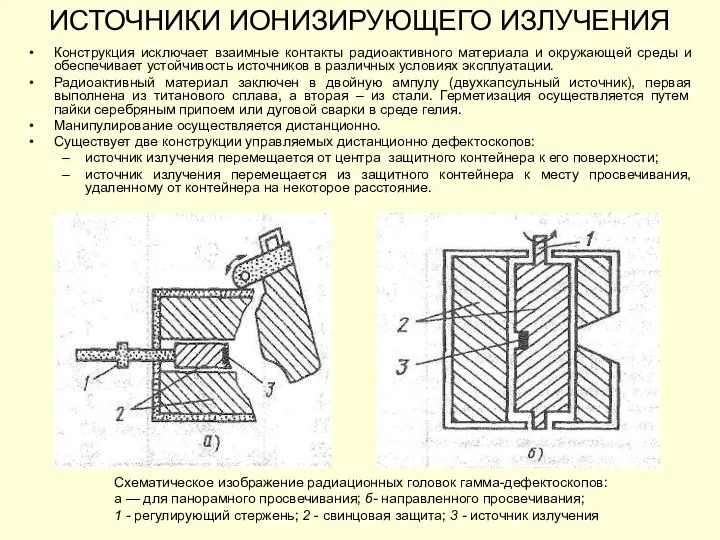 ИСТОЧНИКИ ИОНИЗИРУЮЩЕГО ИЗЛУЧЕНИЯ Конструкция исключает взаимные контакты радиоактивного материала и