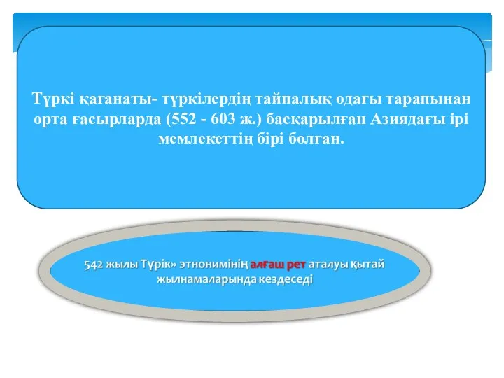 Түркі қағанаты- түркілердің тайпалық одағы тарапынан орта ғасырларда (552 -