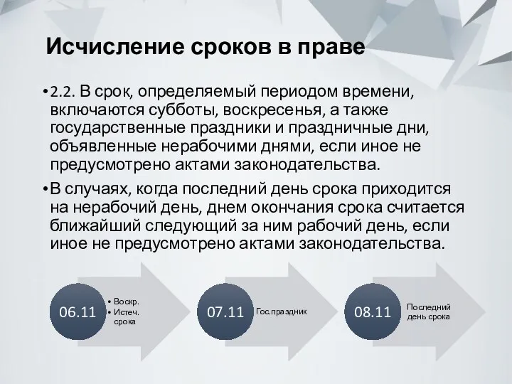 Исчисление сроков в праве 2.2. В срок, определяемый периодом времени,