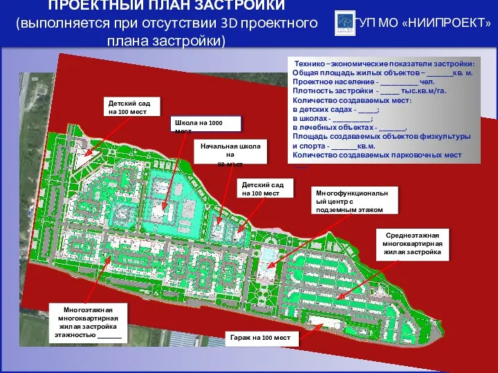 ГУП МО «НИИПРОЕКТ» ПРОЕКТНЫЙ ПЛАН ЗАСТРОЙКИ (выполняется при отсутствии 3D проектного плана застройки)