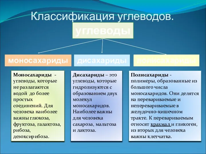 Классификация углеводов. Моносахариды - углеводы, которые не разлагаются водой до