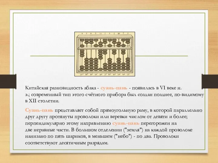 Китайская разновидность абака - суань-пань - появилась в VI веке