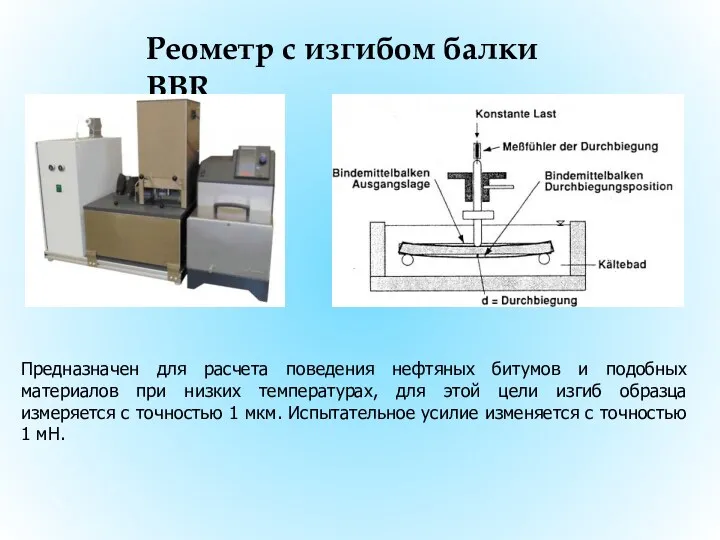 Реометр с изгибом балки BBR Предназначен для расчета поведения нефтяных