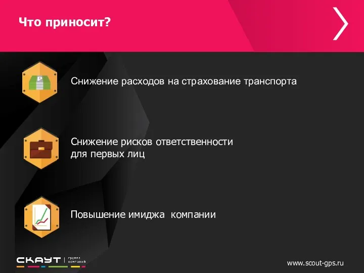 www.scout-gps.ru Снижение расходов на страхование транспорта Снижение рисков ответственности для