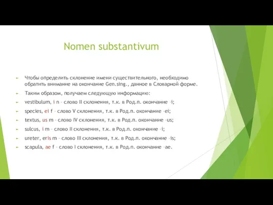 Nomen substantivum Чтобы определить склонение имени существительного, необходимо обратить внимание