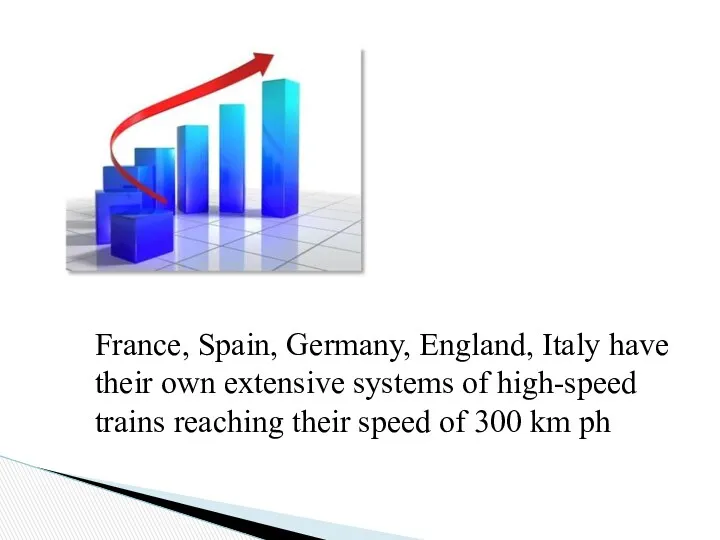 France, Spain, Germany, England, Italy have their own extensive systems of high-speed trains