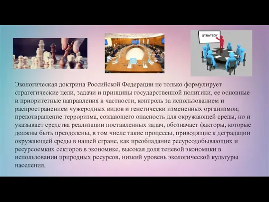 Экологическая доктрина Российской Федерации не только формулирует стратегические цели, задачи