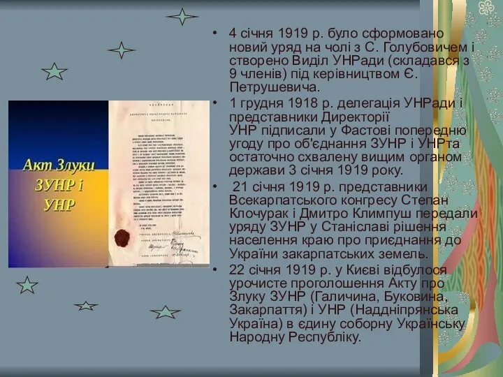 4 січня 1919 р. було сформовано новий уряд на чолі з С. Голубовичем