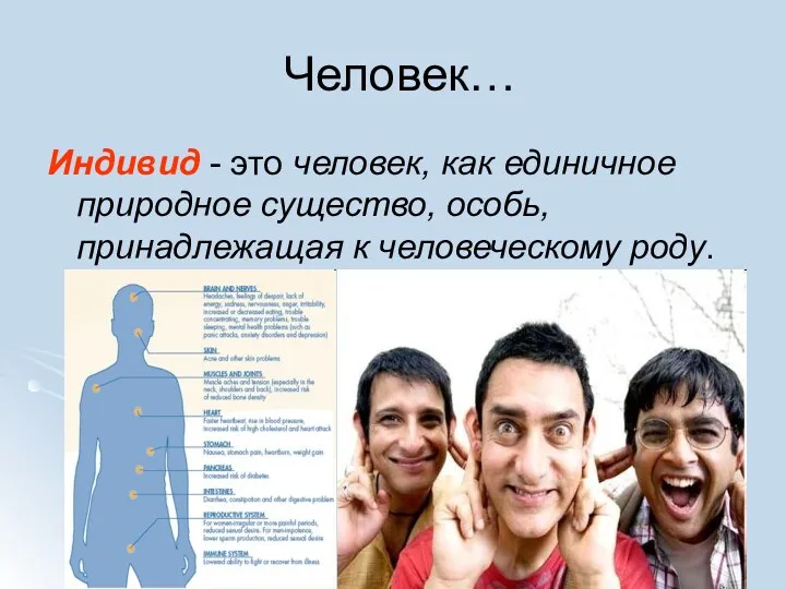 Человек… Индивид - это человек, как единичное природное существо, особь, принадлежащая к человеческому роду.