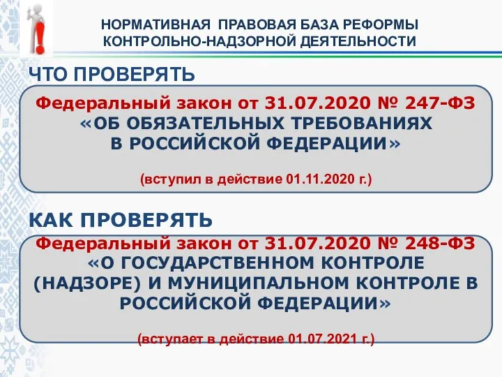 ЧТО ПРОВЕРЯТЬ КАК ПРОВЕРЯТЬ Федеральный закон от 31.07.2020 № 247-ФЗ