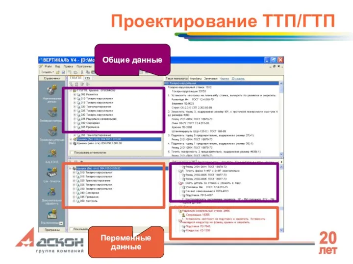 Проектирование ТТП/ГТП Общие данные Переменные данные